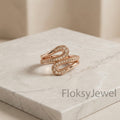 The Rose Ribbon | Round Brilliant Cut Diamond Sculptural Bypass Ring in 18k Rose Gold