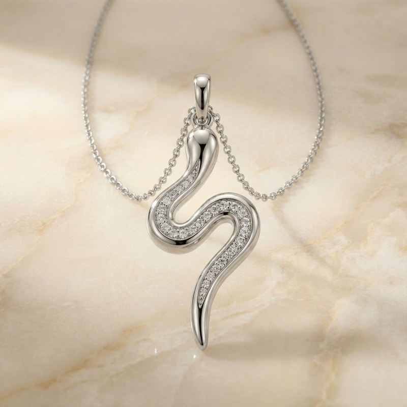 The Serpentine Charm | Pave Diamond Snake Pendant