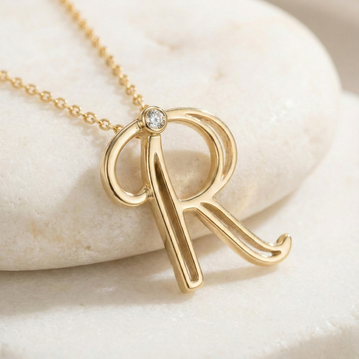 The Signature Initial 'R' | Diamond Accent Script Pendant