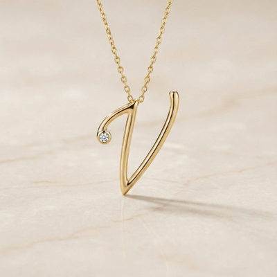 The Signature Initial 'V' | Diamond Accent Script Pendant