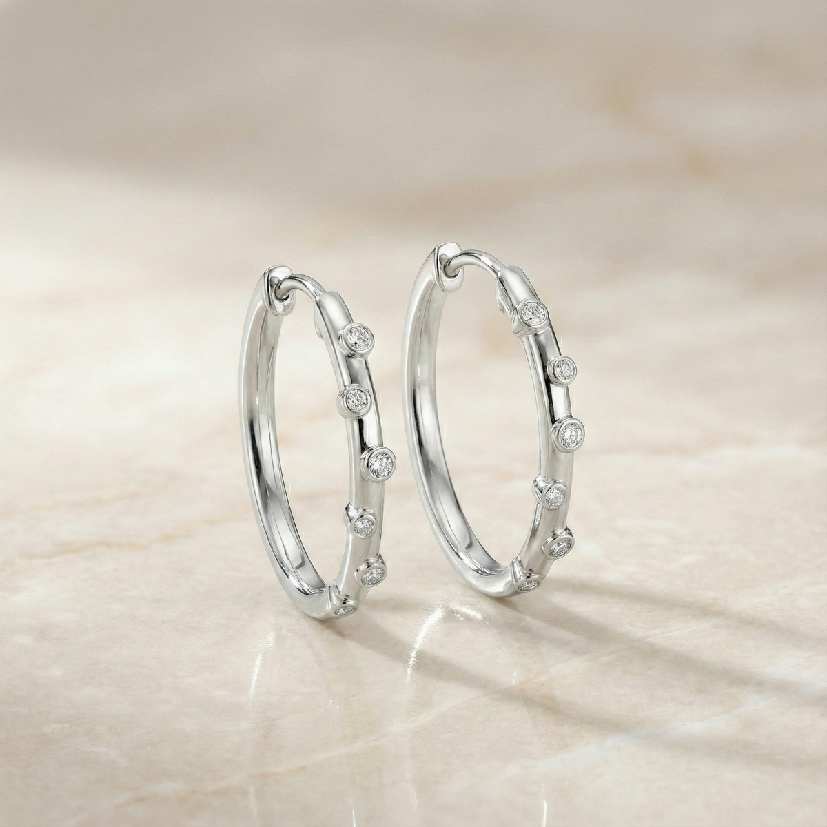 The Stella Station Hoops | Scattered Bezel Diamond Earrings