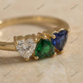 The Tricolor Heart Ring | 1.50ctw Diamond, Emerald & Sapphire Heart Ring in 18k Yellow Gold | Floksy Jewel