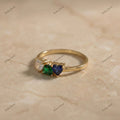 The Tricolor Heart Ring | 1.50ctw Diamond, Emerald & Sapphire Heart Ring in 18k Yellow Gold | Floksy Jewel