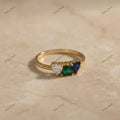 The Tricolor Heart Ring | 1.50ctw Diamond, Emerald & Sapphire Heart Ring in 18k Yellow Gold | Floksy Jewel