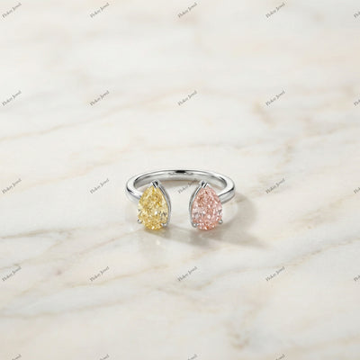 The Twin Pear Toi et Moi | 2.00ctw Fancy Pink & Yellow Pear Diamond Open Ring in 18k White Gold