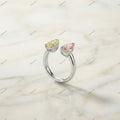 The Twin Pear Toi et Moi | 2.00ctw Fancy Pink & Yellow Pear Diamond Open Ring in 18k White Gold