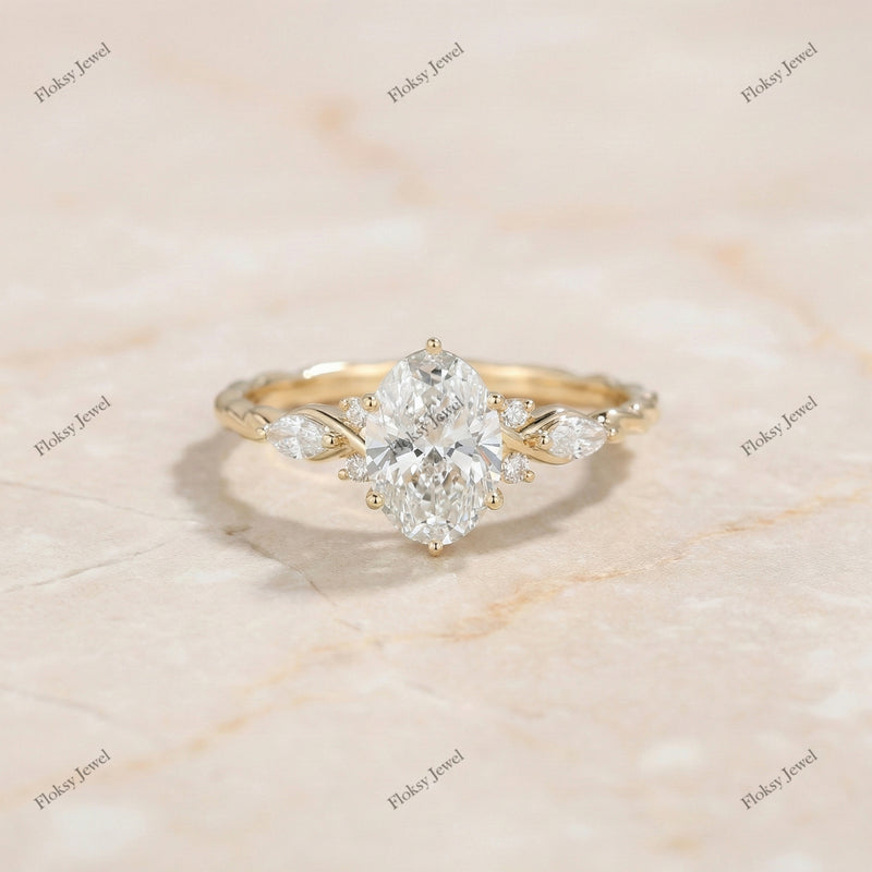 The Twisted Vine Ring | Oval Diamond Nature-Inspired Ring in 18k Yellow Gold | Floksy Jewel